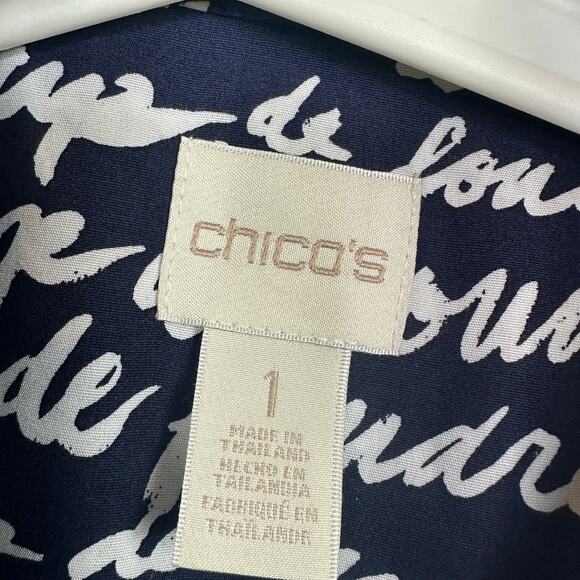 Chico's Size 1 No-Iron Love at First Sight Caroline Button Down Shirt Blue White - Picture 3 of 7